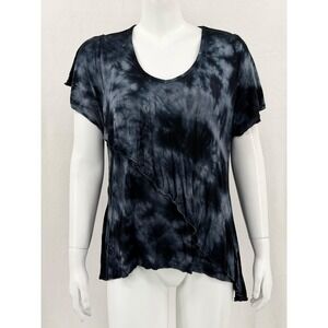 One World Top Womens XL Navy Tie Dye Asymmetrical Stretch Summer Beach Casual